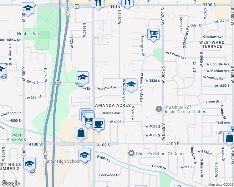 map of restaurants, bars, coffee shops, grocery stores, and more near 5465 Paulette Avenue in West Valley City