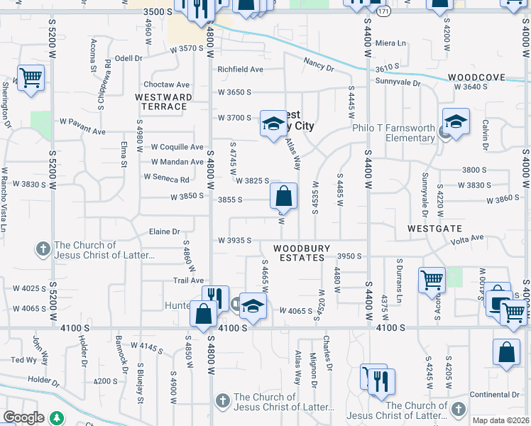 map of restaurants, bars, coffee shops, grocery stores, and more near 4668 Kathleen Avenue in West Valley City