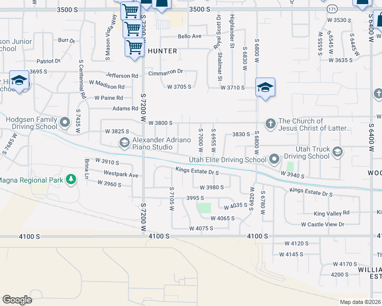 map of restaurants, bars, coffee shops, grocery stores, and more near 7034 Copperhill Drive in West Valley City