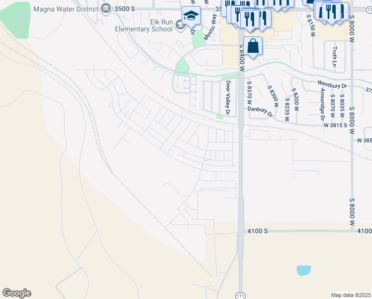 map of restaurants, bars, coffee shops, grocery stores, and more near 8596 West Bowie Drive in Magna