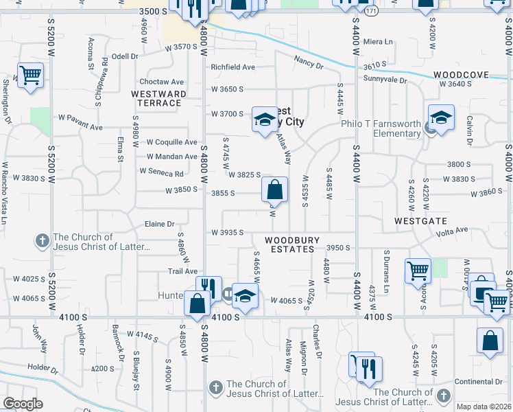 map of restaurants, bars, coffee shops, grocery stores, and more near 4668 Kathleen Avenue in West Valley City