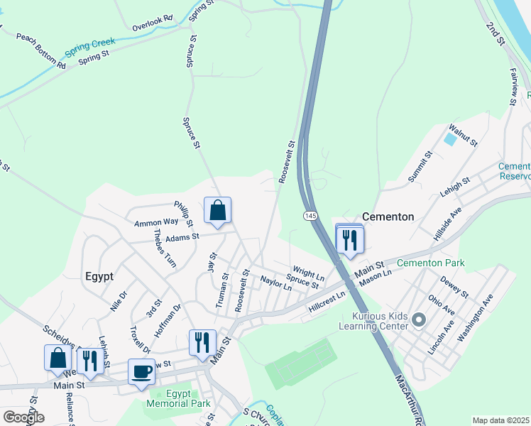 map of restaurants, bars, coffee shops, grocery stores, and more near 4256 Roosevelt Street in Whitehall