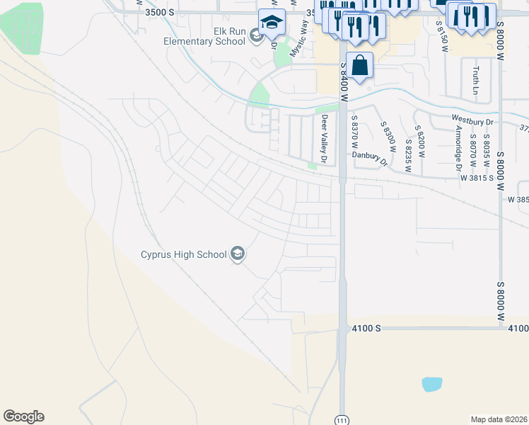 map of restaurants, bars, coffee shops, grocery stores, and more near 8596 West Bowie Drive in Magna