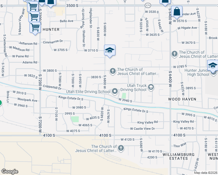map of restaurants, bars, coffee shops, grocery stores, and more near 6779 West 3860 South in West Valley City