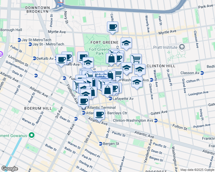 map of restaurants, bars, coffee shops, grocery stores, and more near in Brooklyn