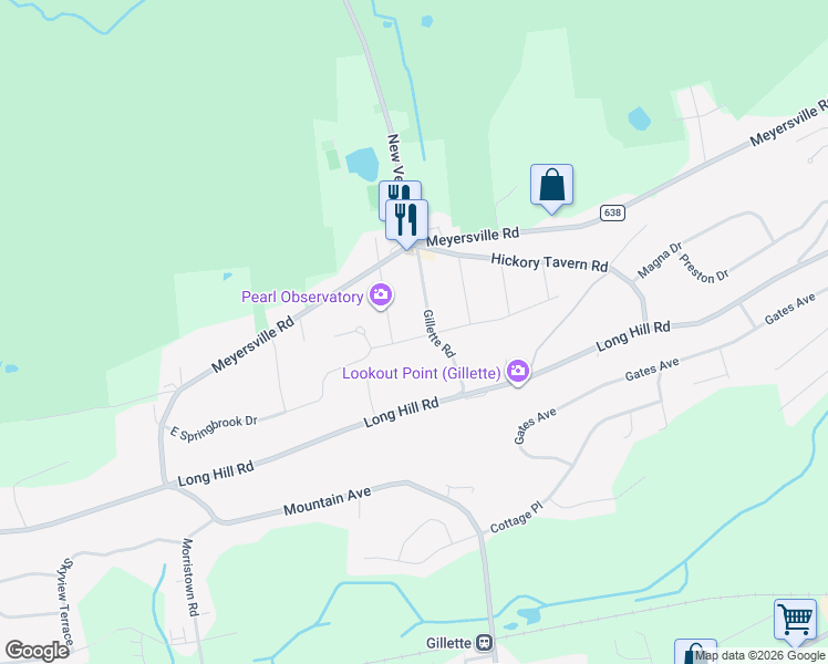 map of restaurants, bars, coffee shops, grocery stores, and more near 72 Gillette Road in Long Hill