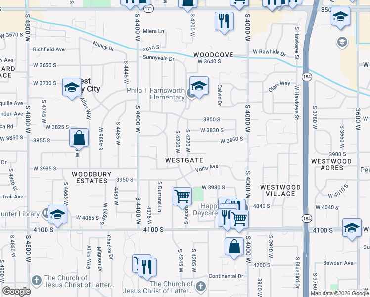 map of restaurants, bars, coffee shops, grocery stores, and more near 3875 South 4220 West in West Valley City