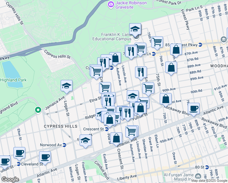 map of restaurants, bars, coffee shops, grocery stores, and more near 102 Hemlock Street in Brooklyn