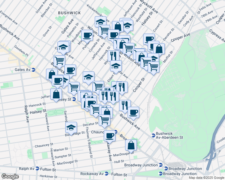 map of restaurants, bars, coffee shops, grocery stores, and more near in Brooklyn