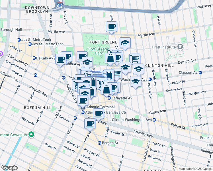 map of restaurants, bars, coffee shops, grocery stores, and more near in Brooklyn