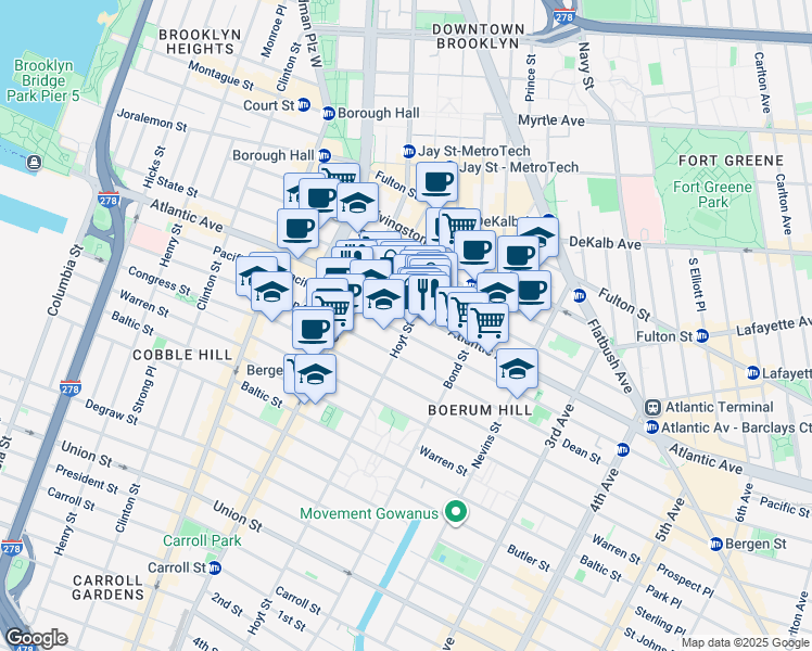 map of restaurants, bars, coffee shops, grocery stores, and more near in Brooklyn