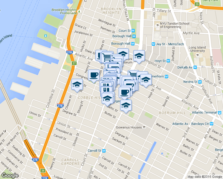 map of restaurants, bars, coffee shops, grocery stores, and more near in Brooklyn