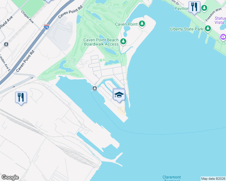 map of restaurants, bars, coffee shops, grocery stores, and more near 2 Half Moon Isle in Jersey City