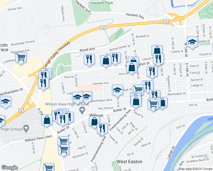 map of restaurants, bars, coffee shops, grocery stores, and more near 1934 Fairview Avenue in Easton