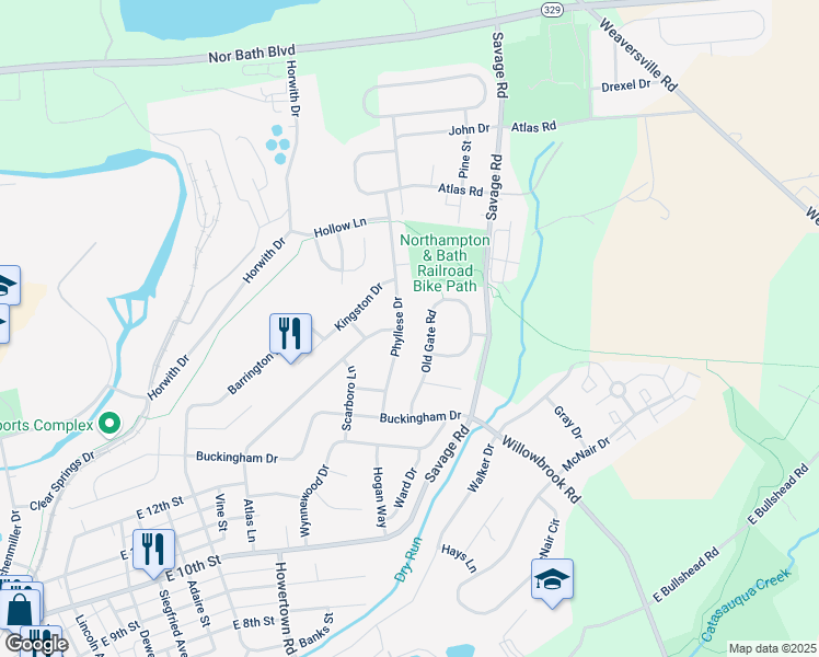 map of restaurants, bars, coffee shops, grocery stores, and more near 21 Phyllese Drive in Northampton