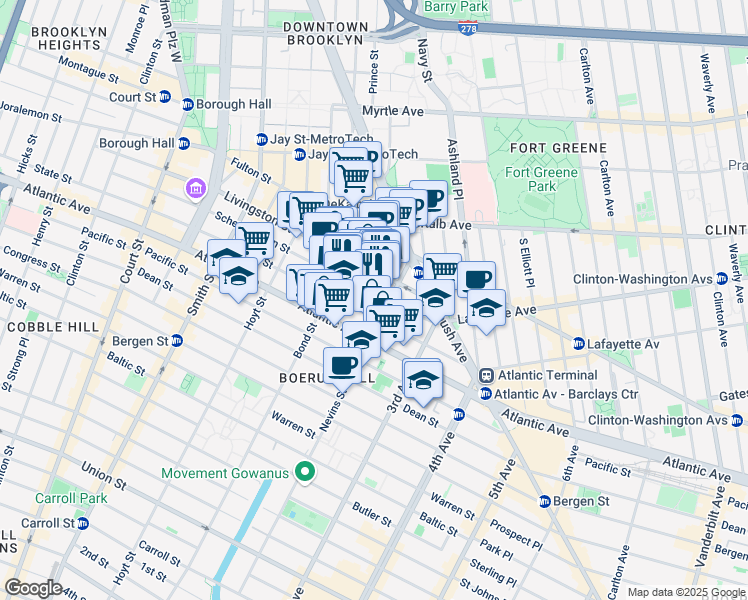 map of restaurants, bars, coffee shops, grocery stores, and more near 383 State Street in Brooklyn