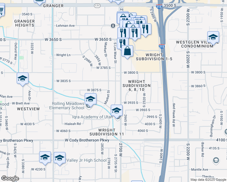 map of restaurants, bars, coffee shops, grocery stores, and more near 3881 South Lee Maur Street in West Valley City