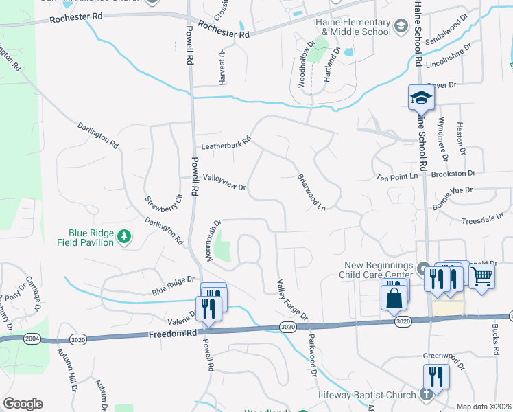 map of restaurants, bars, coffee shops, grocery stores, and more near 210 Woodridge Drive in Cranberry Township