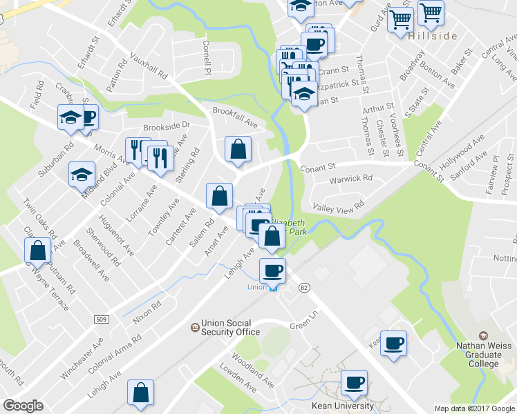 map of restaurants, bars, coffee shops, grocery stores, and more near 1033 Potter Avenue in Union