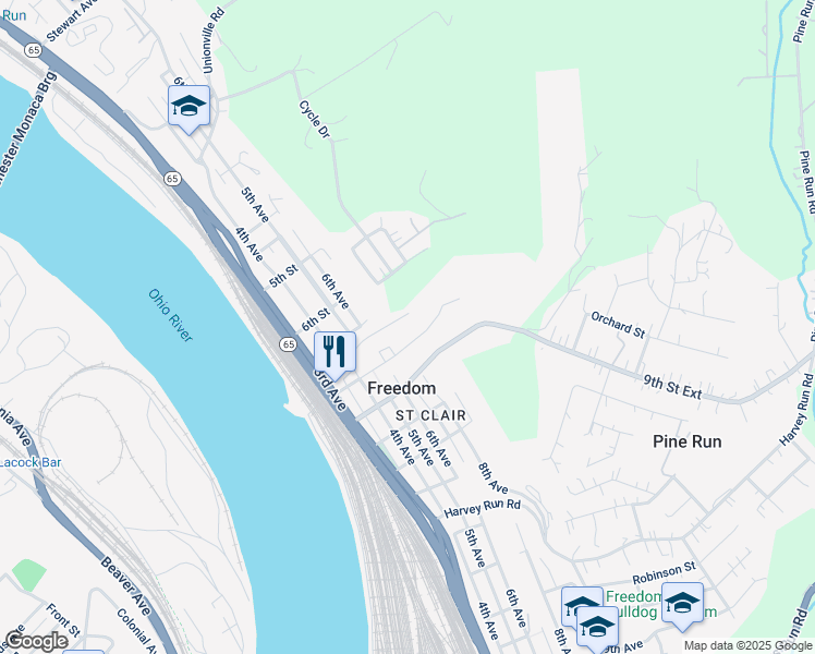 map of restaurants, bars, coffee shops, grocery stores, and more near 740 7th St in Freedom