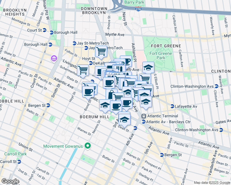 map of restaurants, bars, coffee shops, grocery stores, and more near 3743 Nevins St in Brooklyn