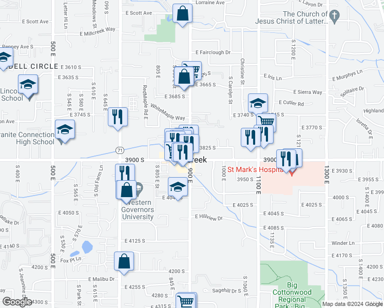 map of restaurants, bars, coffee shops, grocery stores, and more near 3875 S 900 E in Salt Lake City