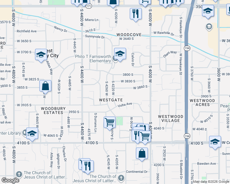 map of restaurants, bars, coffee shops, grocery stores, and more near 3875 S 4220 W in West Valley City