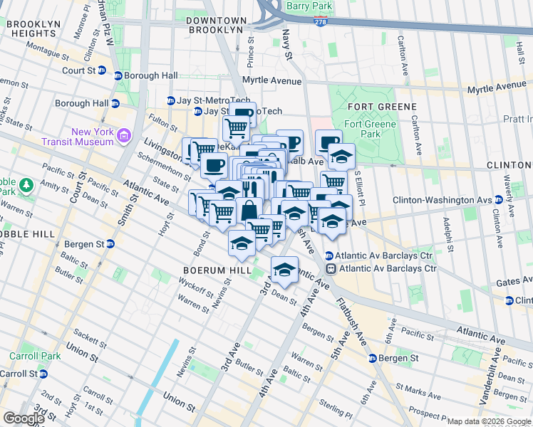 map of restaurants, bars, coffee shops, grocery stores, and more near 319 Schermerhorn Street in Brooklyn