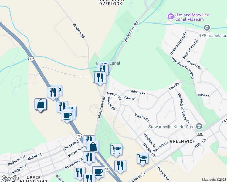 map of restaurants, bars, coffee shops, grocery stores, and more near 906 Tyler Circle in Greenwich Township