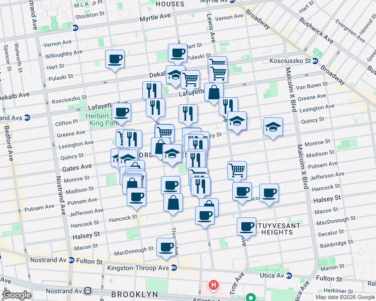 map of restaurants, bars, coffee shops, grocery stores, and more near in Brooklyn