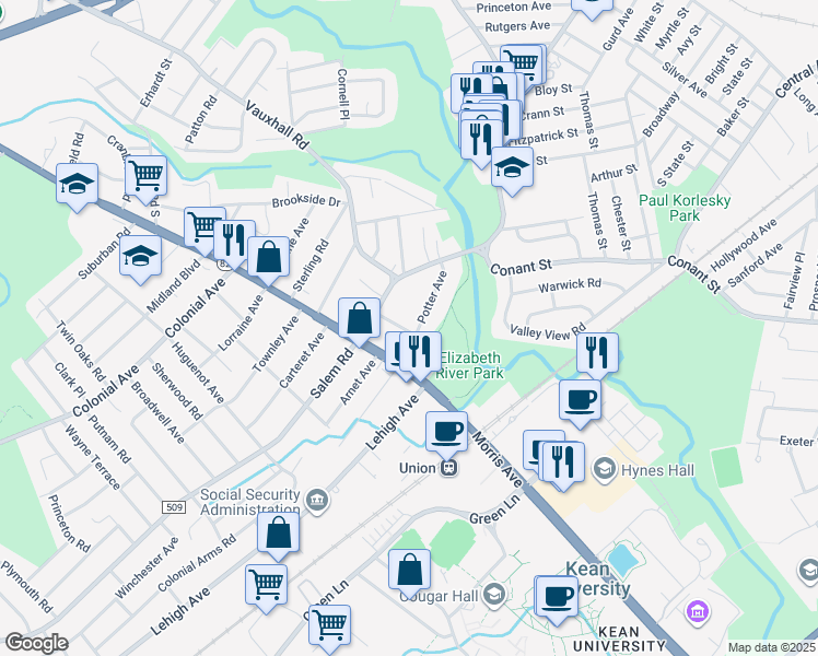 map of restaurants, bars, coffee shops, grocery stores, and more near 1033 Potter Avenue in Union