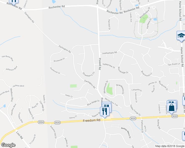 map of restaurants, bars, coffee shops, grocery stores, and more near 234 Strawberry Circle in Cranberry Township