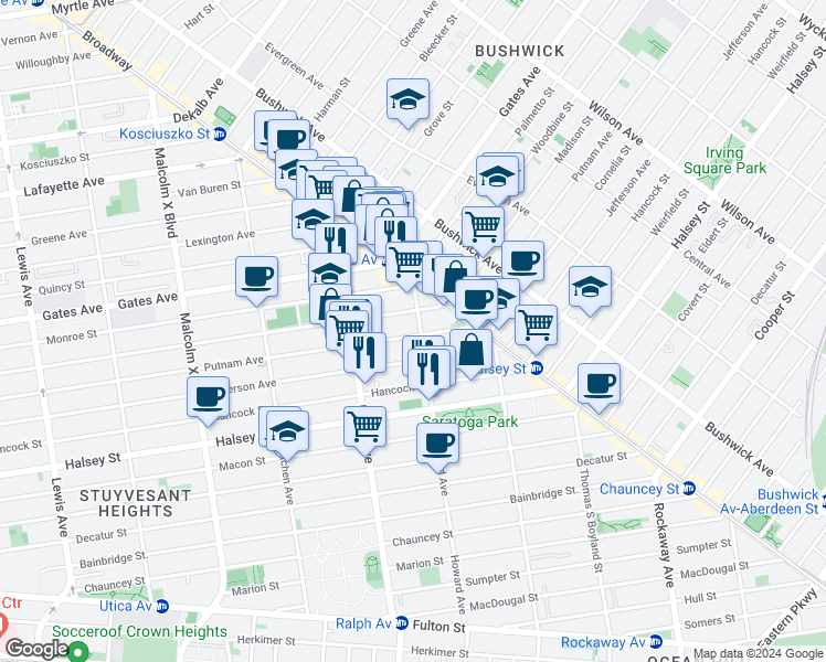 map of restaurants, bars, coffee shops, grocery stores, and more near in Brooklyn