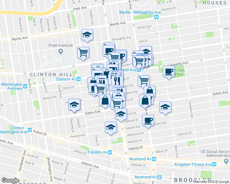 map of restaurants, bars, coffee shops, grocery stores, and more near 1065 Bedford Avenue in Brooklyn