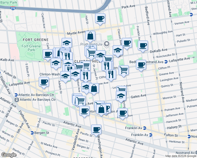 map of restaurants, bars, coffee shops, grocery stores, and more near in Brooklyn