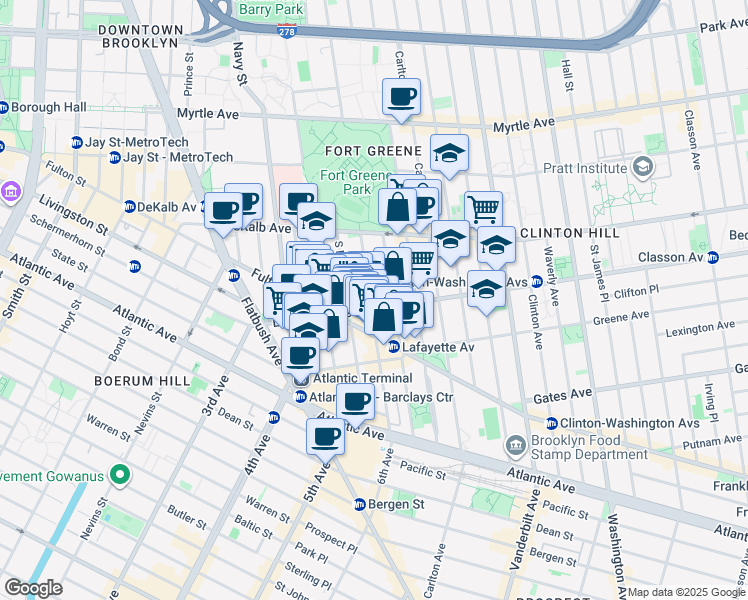 map of restaurants, bars, coffee shops, grocery stores, and more near in Brooklyn