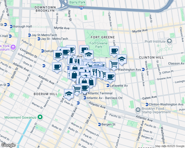 map of restaurants, bars, coffee shops, grocery stores, and more near in Brooklyn