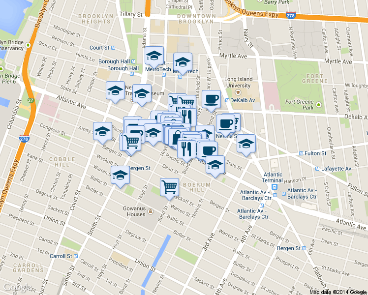 map of restaurants, bars, coffee shops, grocery stores, and more near 367 Atlantic Avenue in Brooklyn