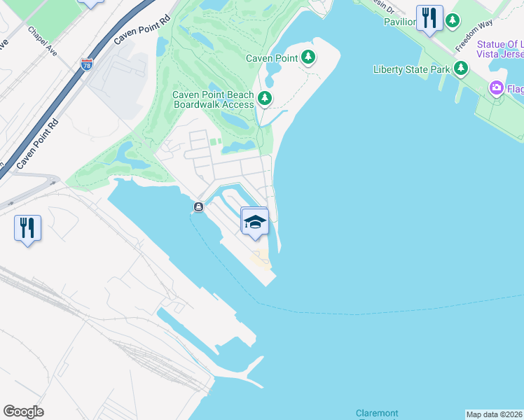 map of restaurants, bars, coffee shops, grocery stores, and more near 2 Half Moon Isle in Jersey City
