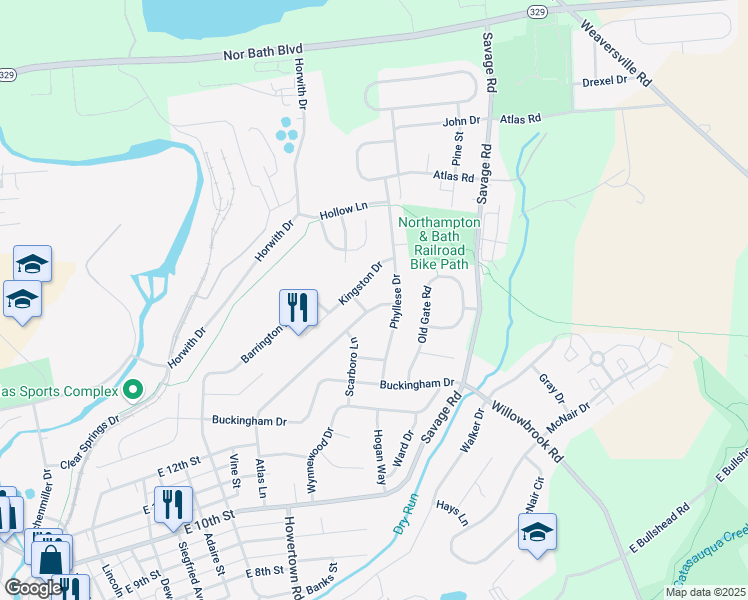map of restaurants, bars, coffee shops, grocery stores, and more near 1408 Atlas Lane in Northampton