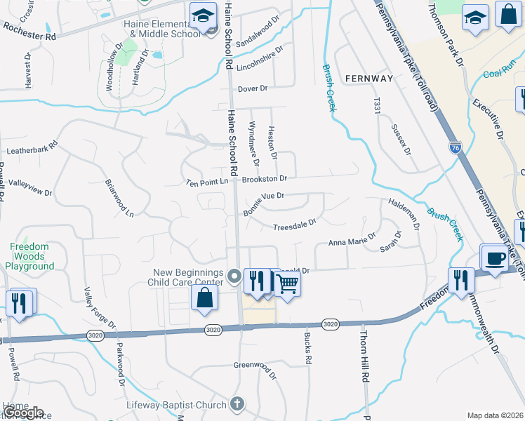 map of restaurants, bars, coffee shops, grocery stores, and more near 410 Sunny Dale Drive in Cranberry Township