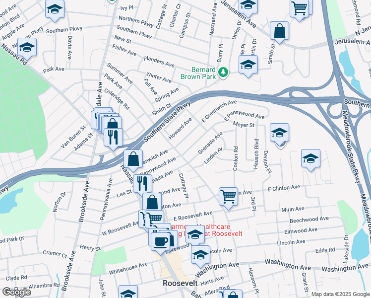 map of restaurants, bars, coffee shops, grocery stores, and more near 115 East Pennywood Avenue in Roosevelt