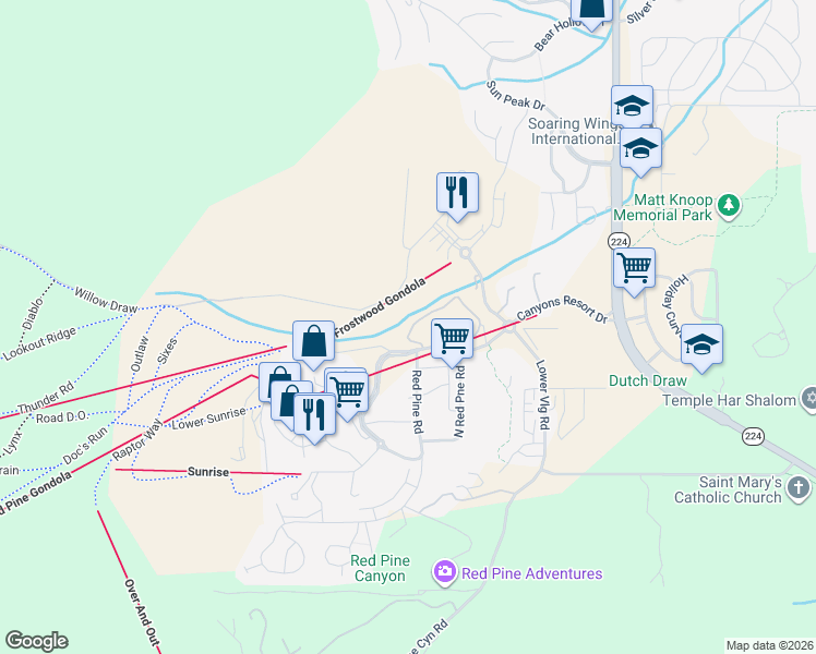 map of restaurants, bars, coffee shops, grocery stores, and more near 2100 Canyons Resort Drive in Park City