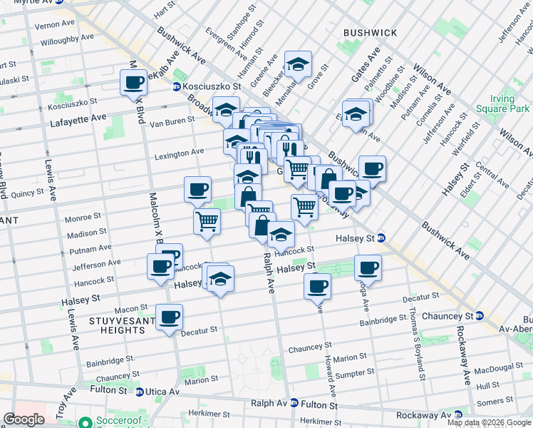 map of restaurants, bars, coffee shops, grocery stores, and more near in Brooklyn