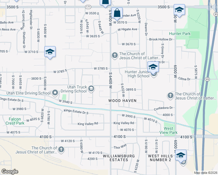 map of restaurants, bars, coffee shops, grocery stores, and more near 6411 West 3860 South in West Valley City