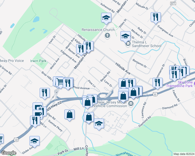 map of restaurants, bars, coffee shops, grocery stores, and more near 10 South Derby Road in Springfield