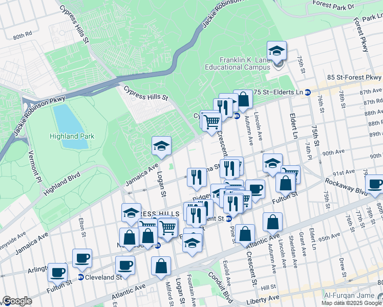 map of restaurants, bars, coffee shops, grocery stores, and more near 15 Chestnut Street in Brooklyn