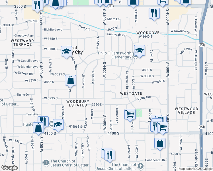 map of restaurants, bars, coffee shops, grocery stores, and more near 3877 South 4400 West in West Valley City