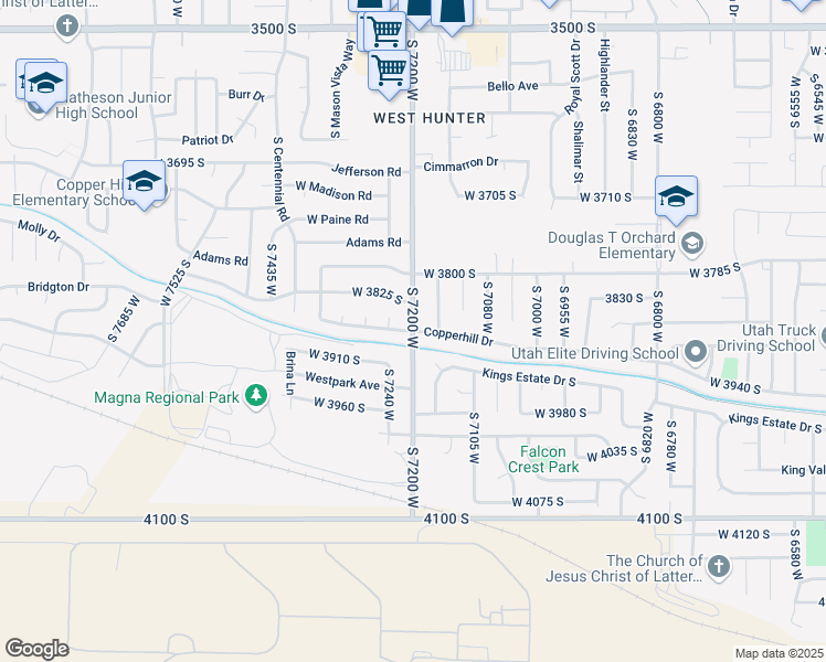map of restaurants, bars, coffee shops, grocery stores, and more near 6828 West Copper Hill Drive in Magna