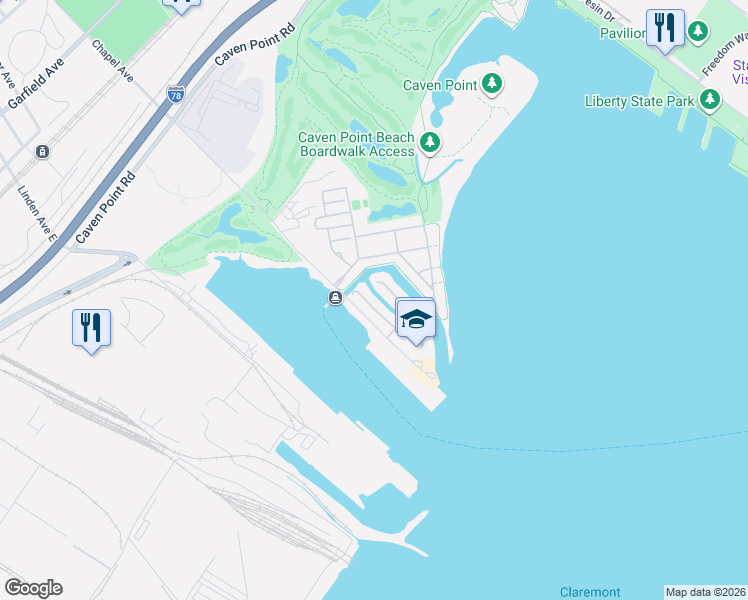 map of restaurants, bars, coffee shops, grocery stores, and more near 203 Shearwater Court West in Jersey City
